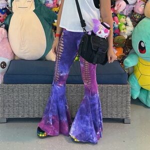 Current Mood Dew Morning Lace Up Purple Tie-Dye Flare Pants